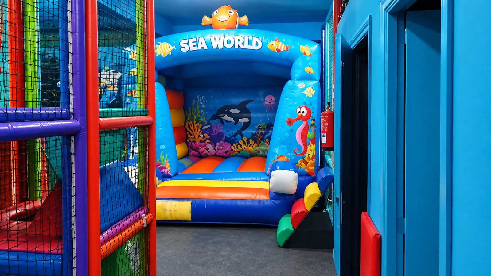 Castillo hinchable infantil de temática marina dentro de Oceanic Park en Palma
